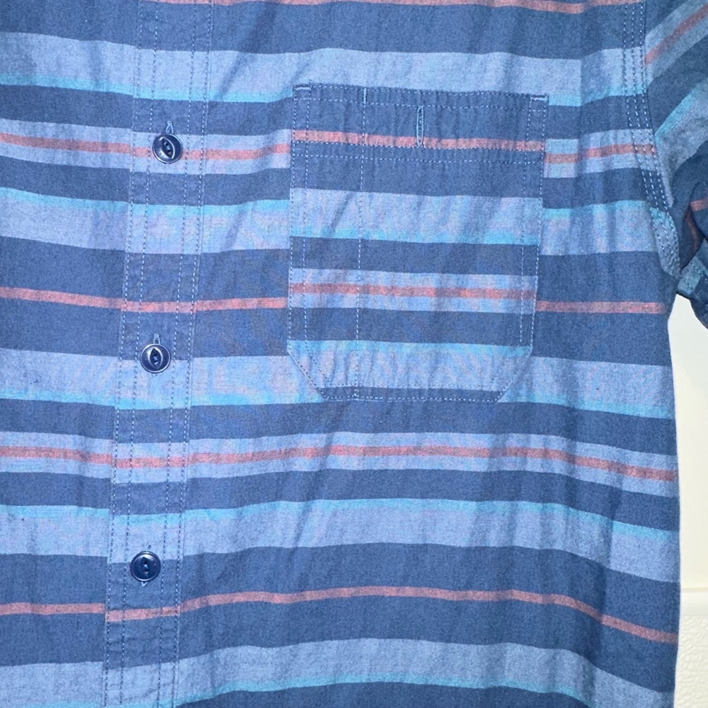 Vans Striped Button-Up Shirt Men's Size Medium Short Sleeve Blue Cotton Casual - Picture 8 of 11